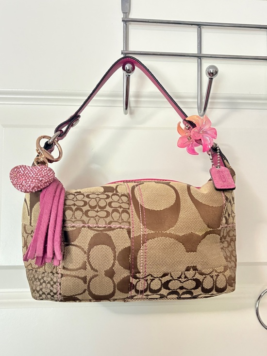 Coach Handbags - Vintage coach Patchwork Canvas mini Bag in Brown and Pink